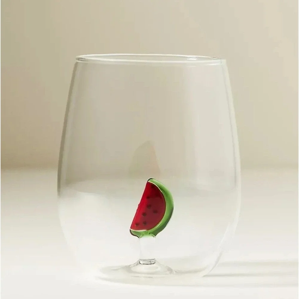 Anthropologie Cheerie Icone Watermelon 3D‎ Figurine Stemless Wine Glass